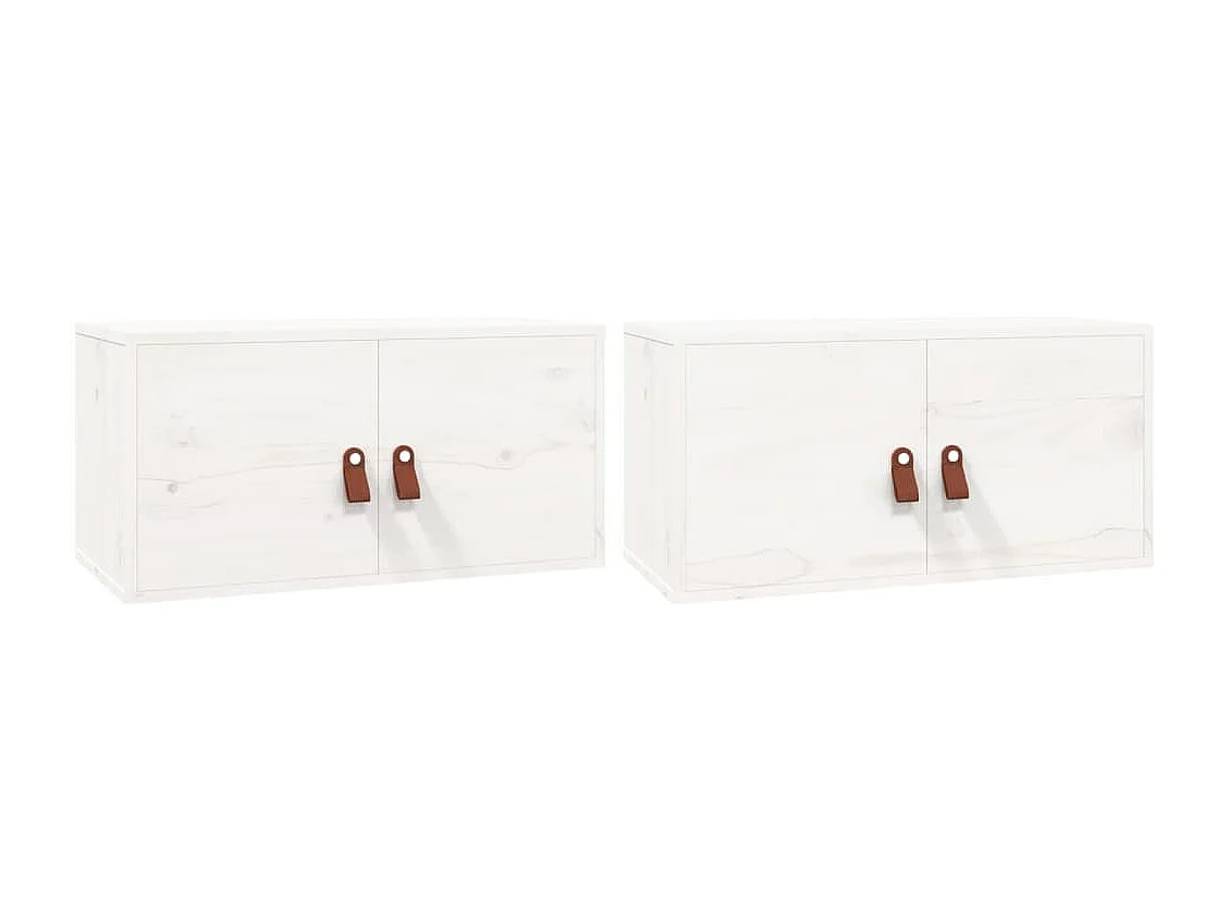 Pensili 2 pz Bianchi 60x30x30 cm in Legno Massello di Pino