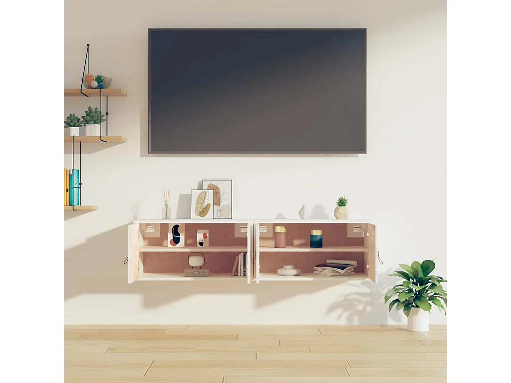 Pensili 2 pz Bianchi 60x30x30 cm in Legno Massello di Pino