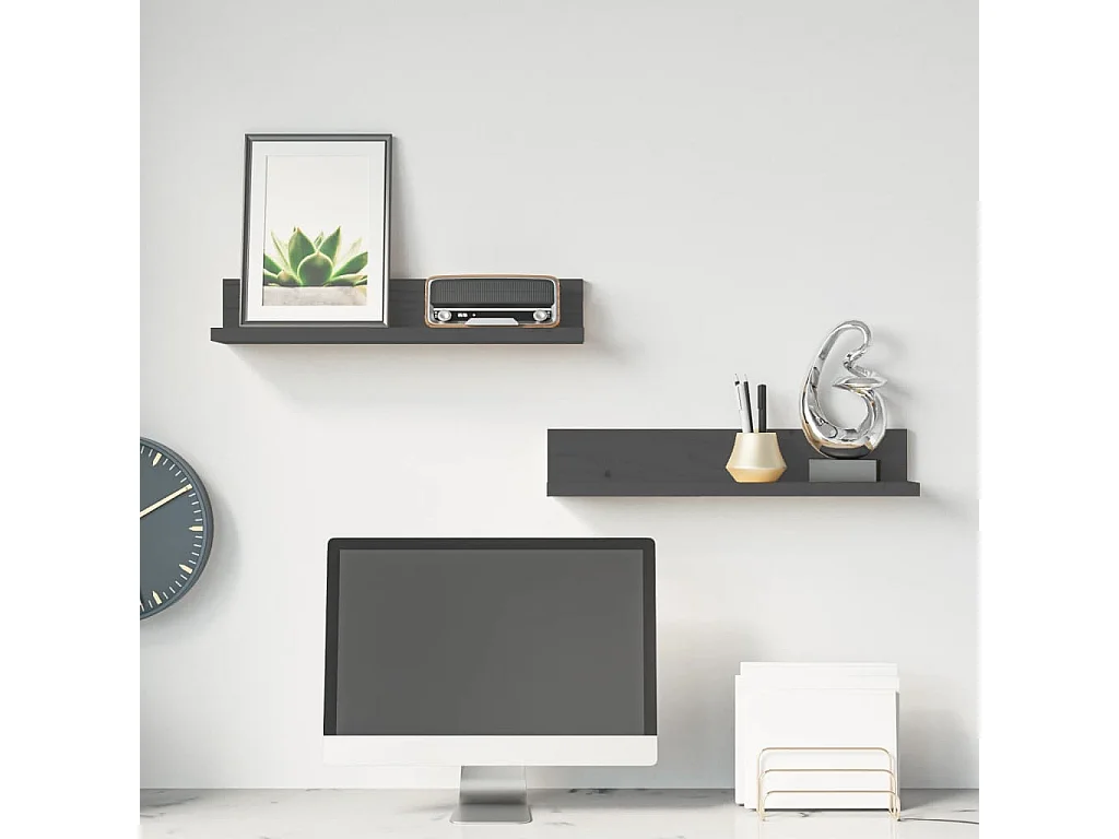 Mensole da Parete 2 pz Grigio 50x11x9cm Legno Massello di Pino