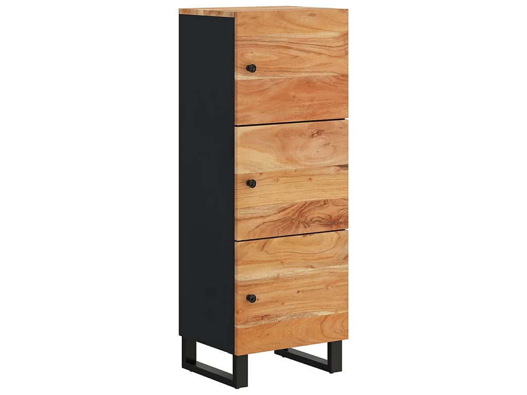 Hoge kast met 3 deuren 40x33x110 cm massief acaciahout en ijzer
