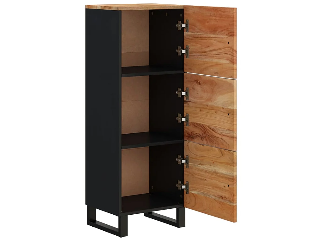 Hoge kast met 3 deuren 40x33x110 cm massief acaciahout en ijzer