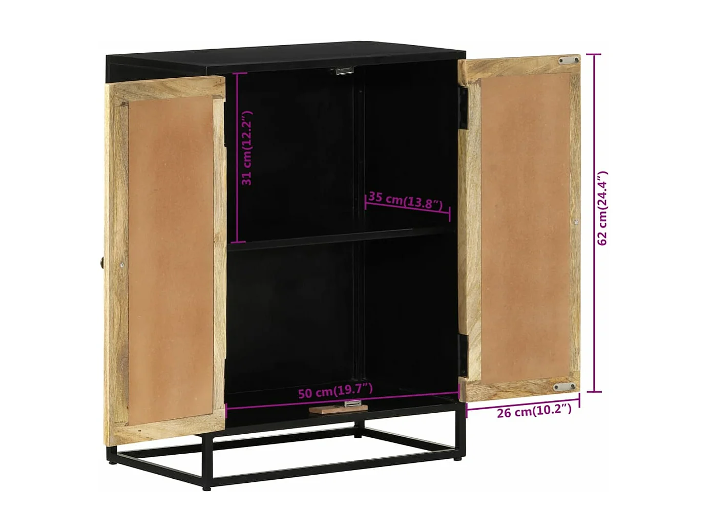 Buffet avec 2 portes 55x35x75 cm bois massif manguier et fer