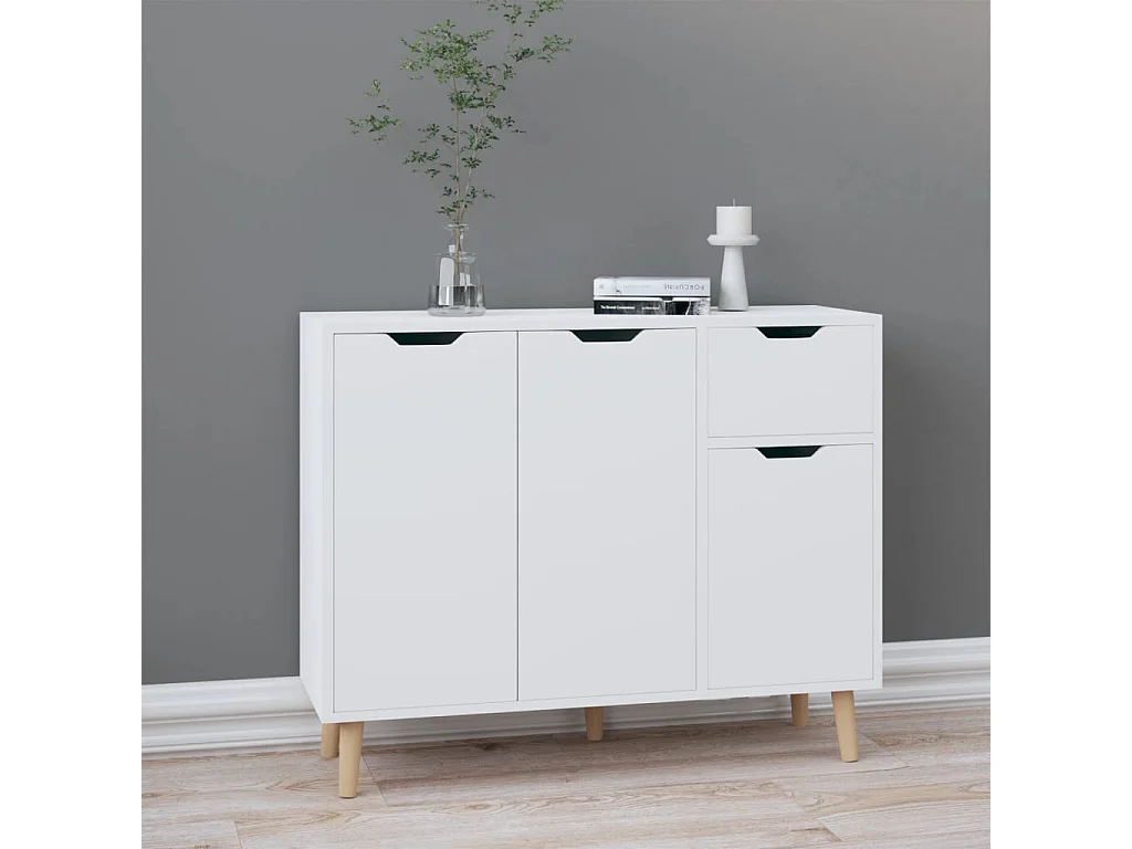 Buffet blanc brillant 90x30x72 cm bois d'ingénierie