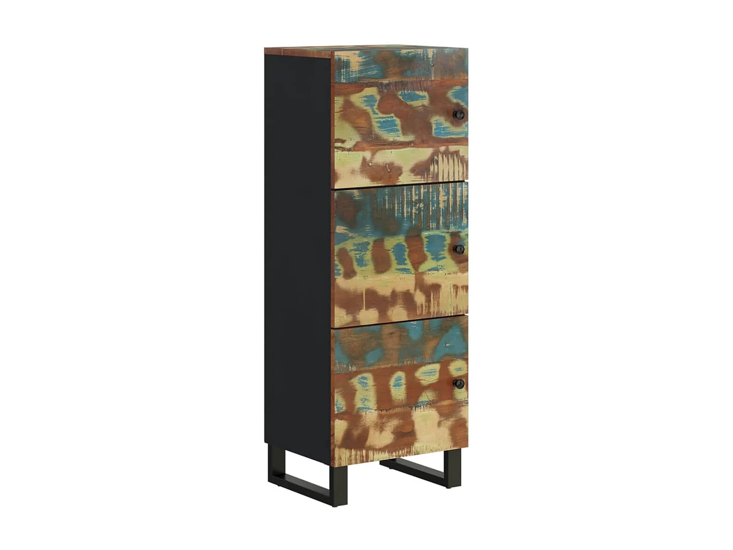 Aparador 3 puertas hierro y madera maciza reciclada 40x33x110cm