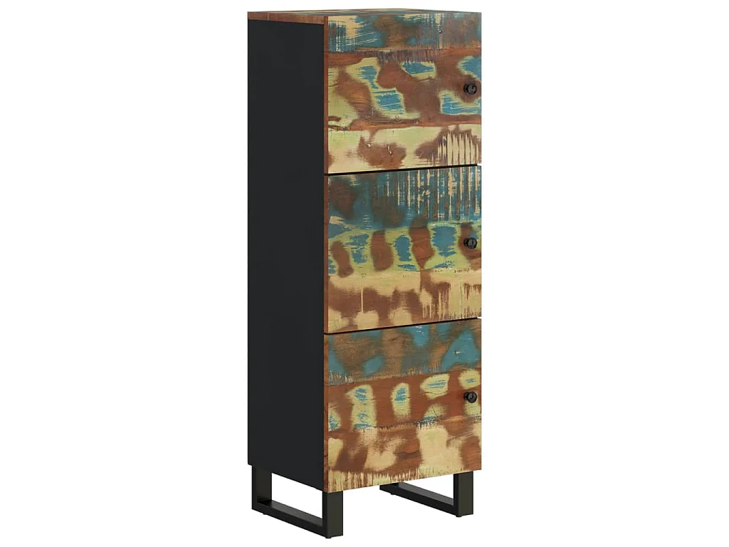 Buffet haut et tiroir 60x33x100 cm bois massif récupération/fer