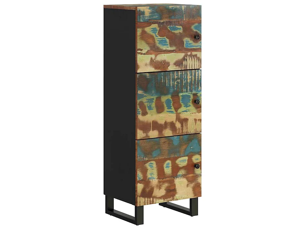 Buffet haut et tiroir 60x33x100 cm bois massif récupération/fer