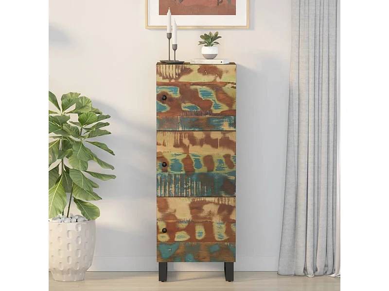 Aparador 3 puertas hierro y madera maciza reciclada 40x33x110cm