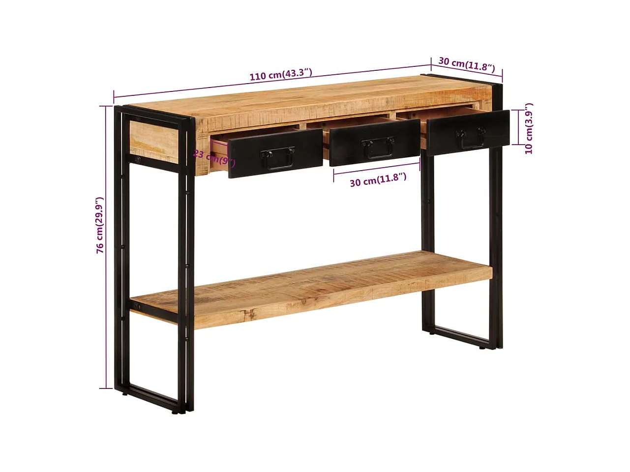 Wandtafel 110x30x76 cm massief mangohout