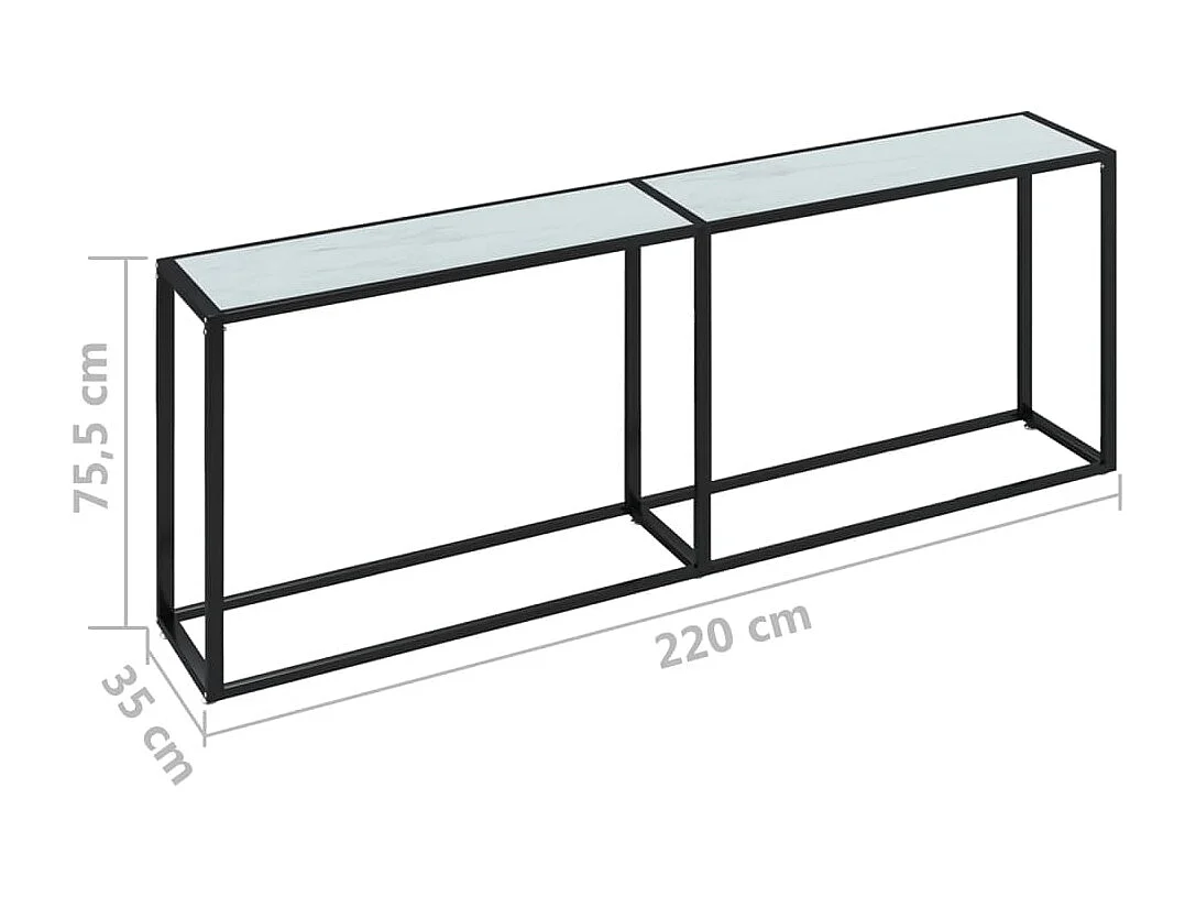 Table console Marbre blanc 220x35x75,5 cm Verre trempé
