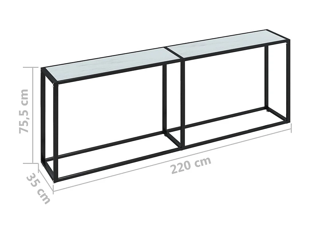 Table console Marbre blanc 220x35x75,5 cm Verre trempé