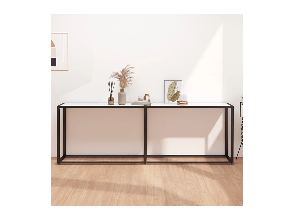 Table console Marbre blanc 220x35x75,5 cm Verre trempé