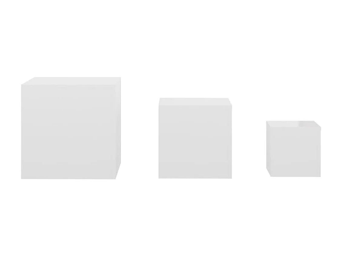 Bijzettafels 3 st bewerkt hout hoogglans wit