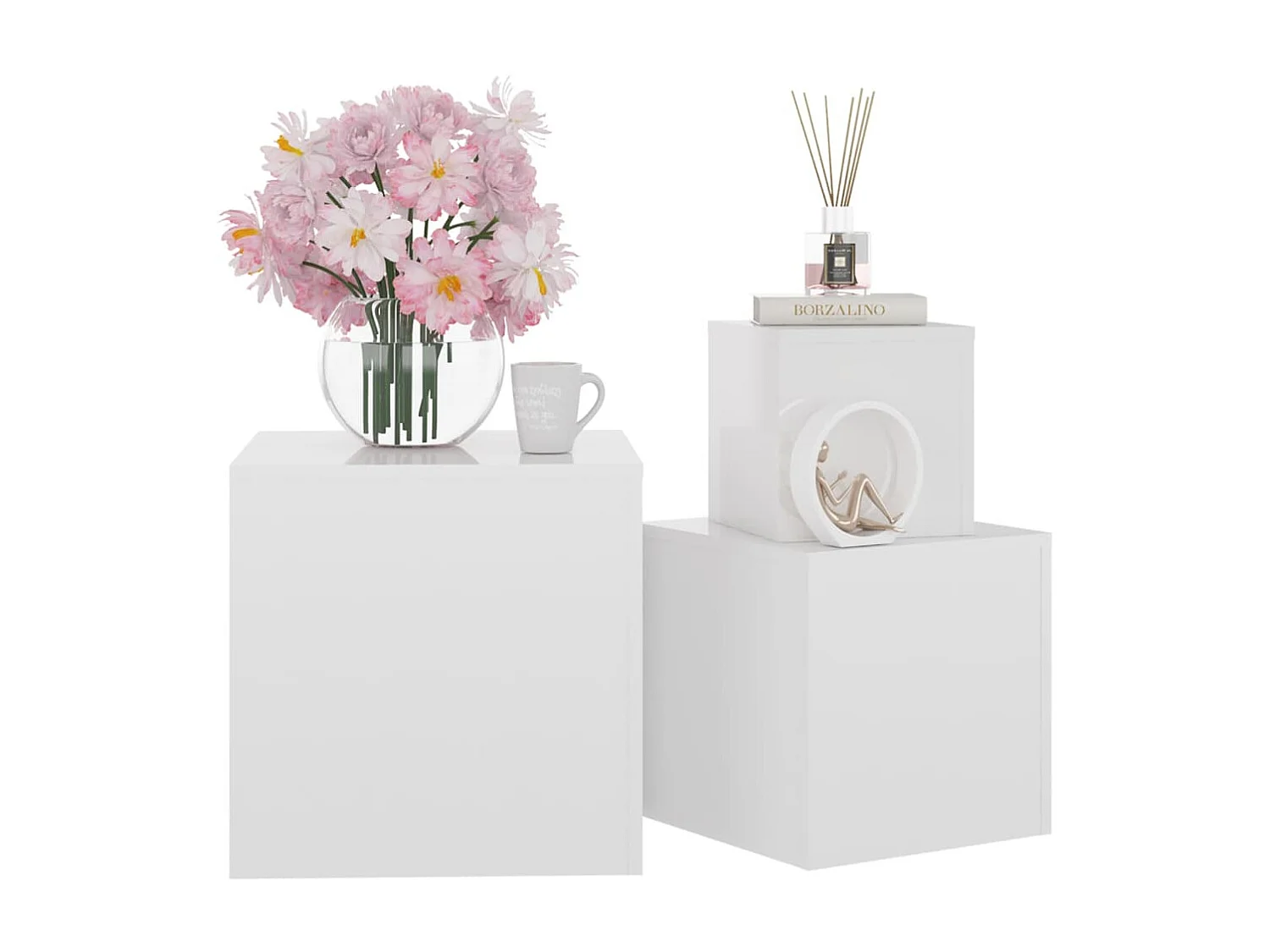 Bijzettafels 3 st bewerkt hout hoogglans wit