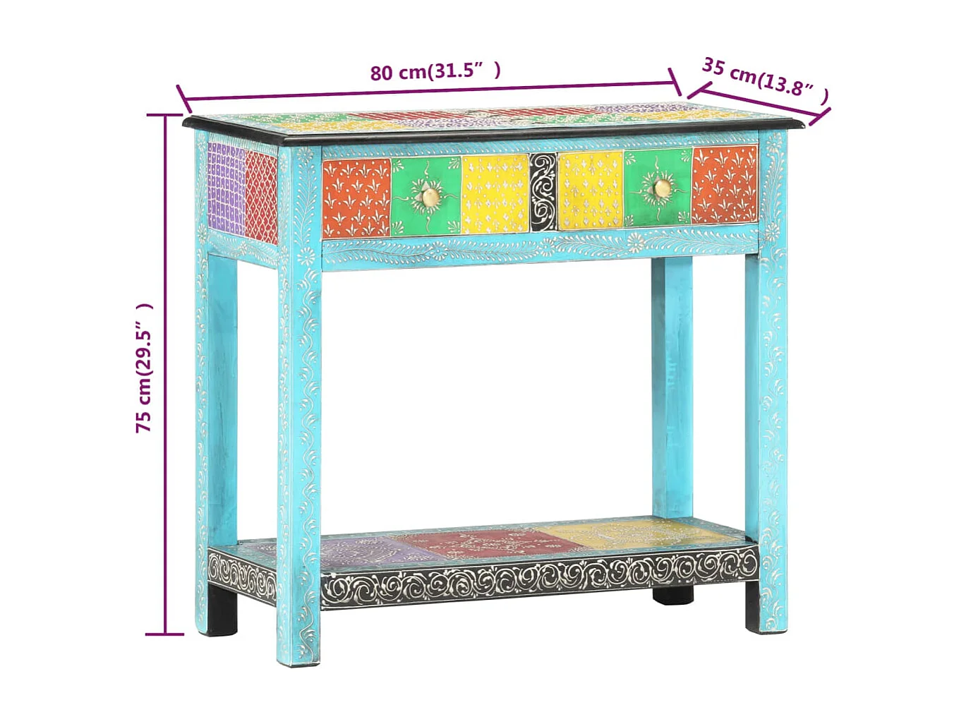 Wandtafel handgeschilderd 80x35x75 cm massief mangohout