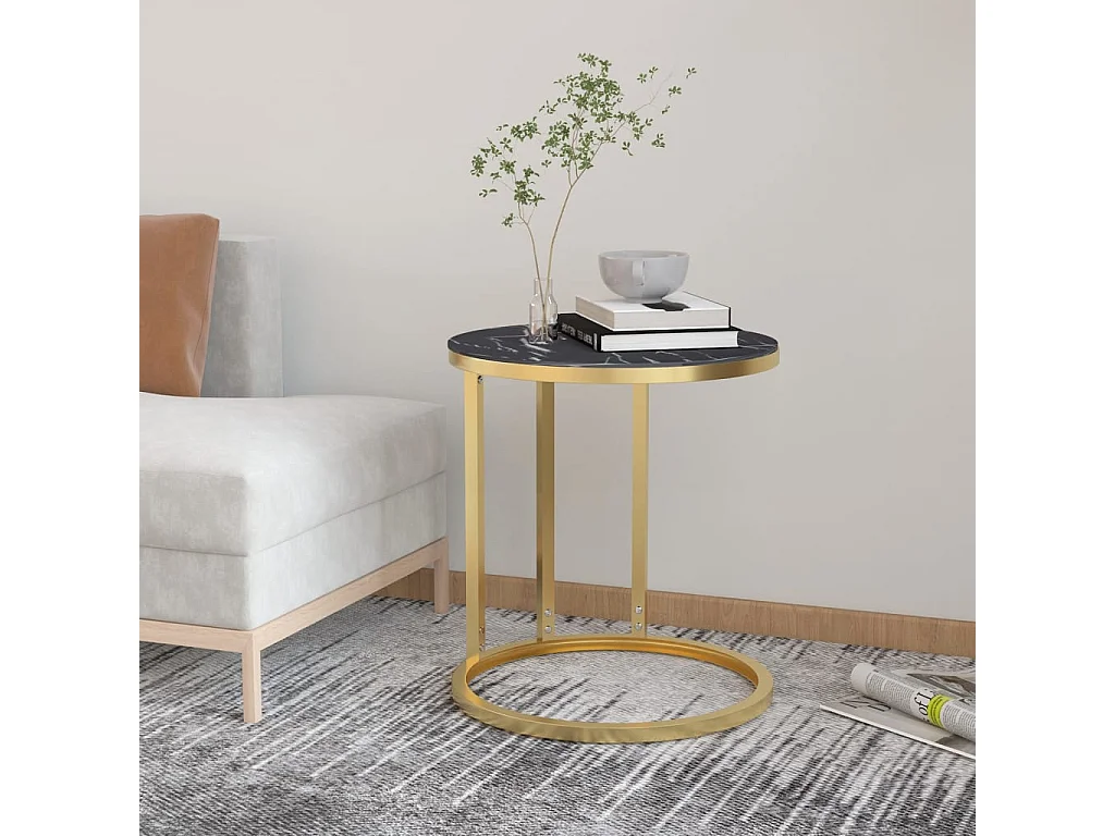 Beistelltisch Golden und Schwarze Marmor-Optik 45 cm Hartglas