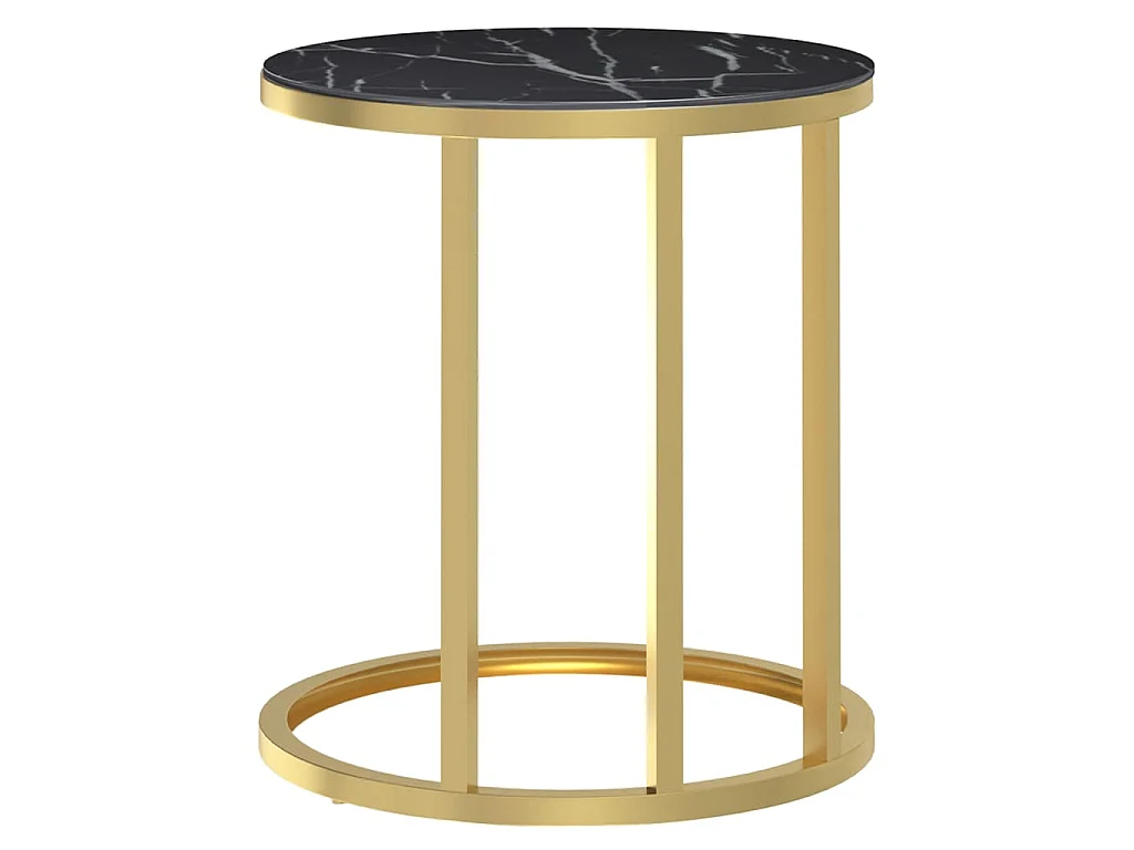 Beistelltisch Golden und Schwarze Marmor-Optik 45 cm Hartglas