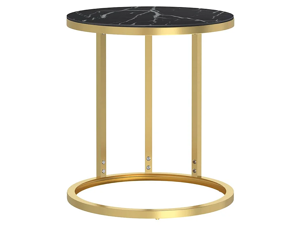 Bijzettafel 45 cm gehard glas goudkleurig en zwartmarmer