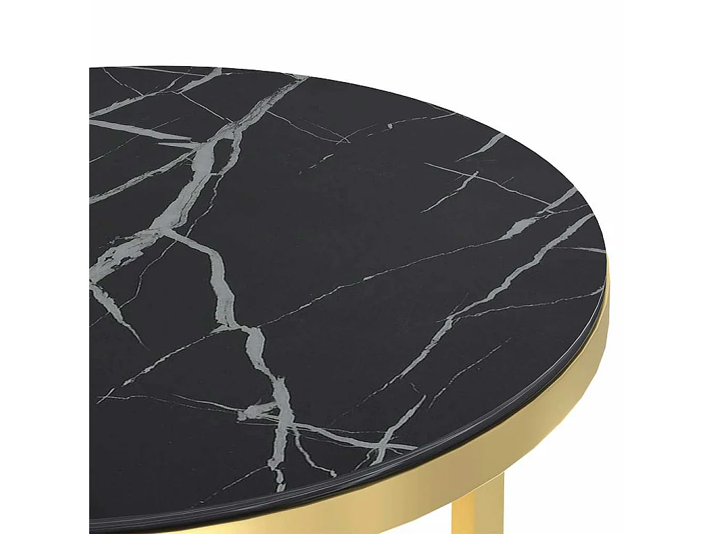 Bijzettafel 45 cm gehard glas goudkleurig en zwartmarmer