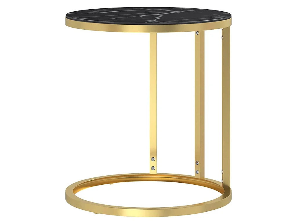 Bijzettafel 45 cm gehard glas goudkleurig en zwartmarmer