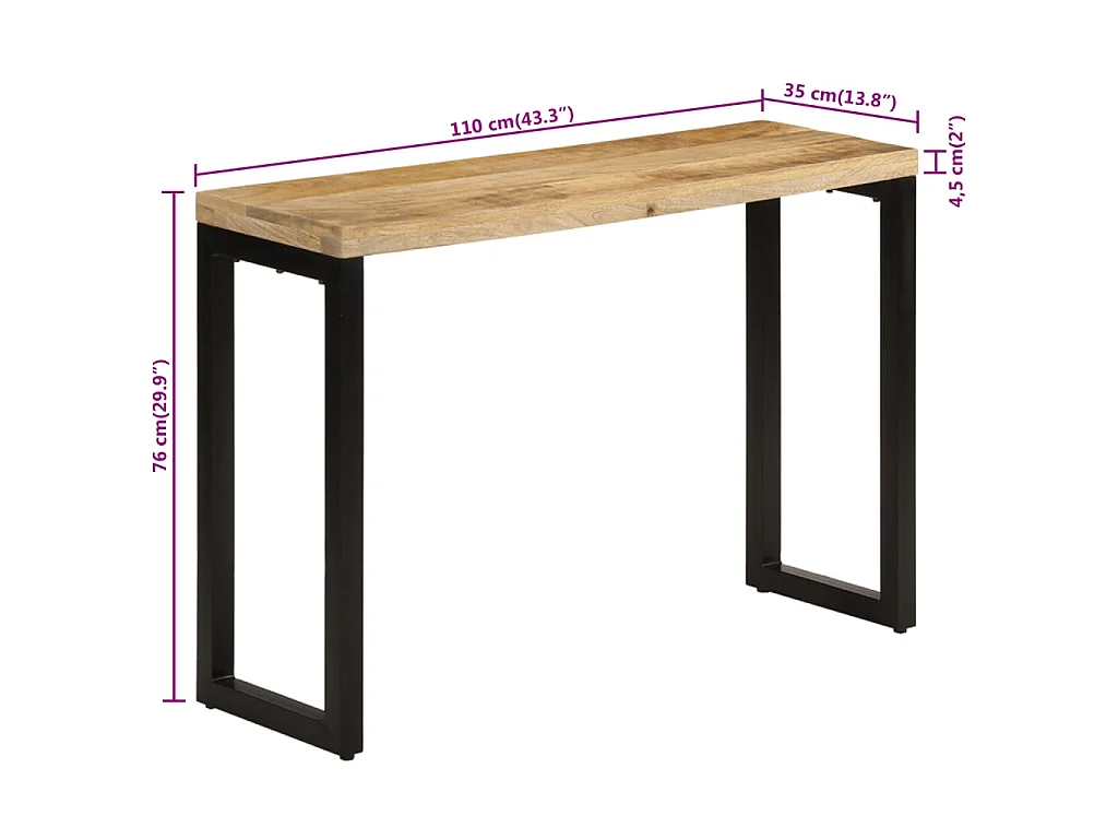 Konsolentisch 110x35x76 cm Massives Rohholz Mango