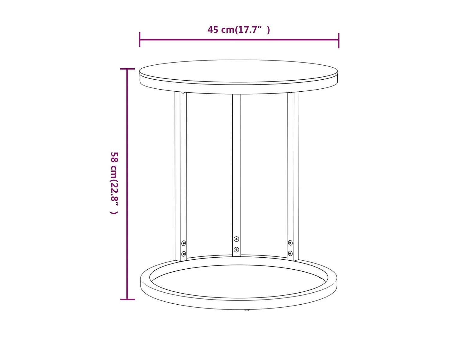 Table d'appoint Doré et transparent 45 cm Verre trempé
