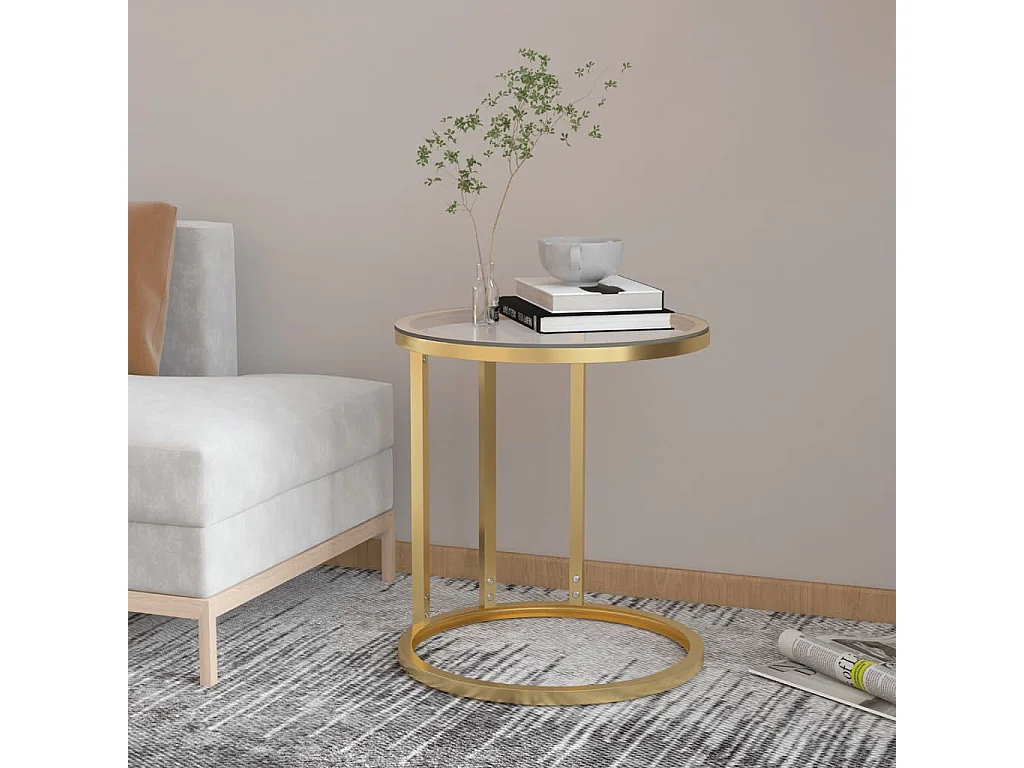 Table d'appoint Doré et transparent 45 cm Verre trempé