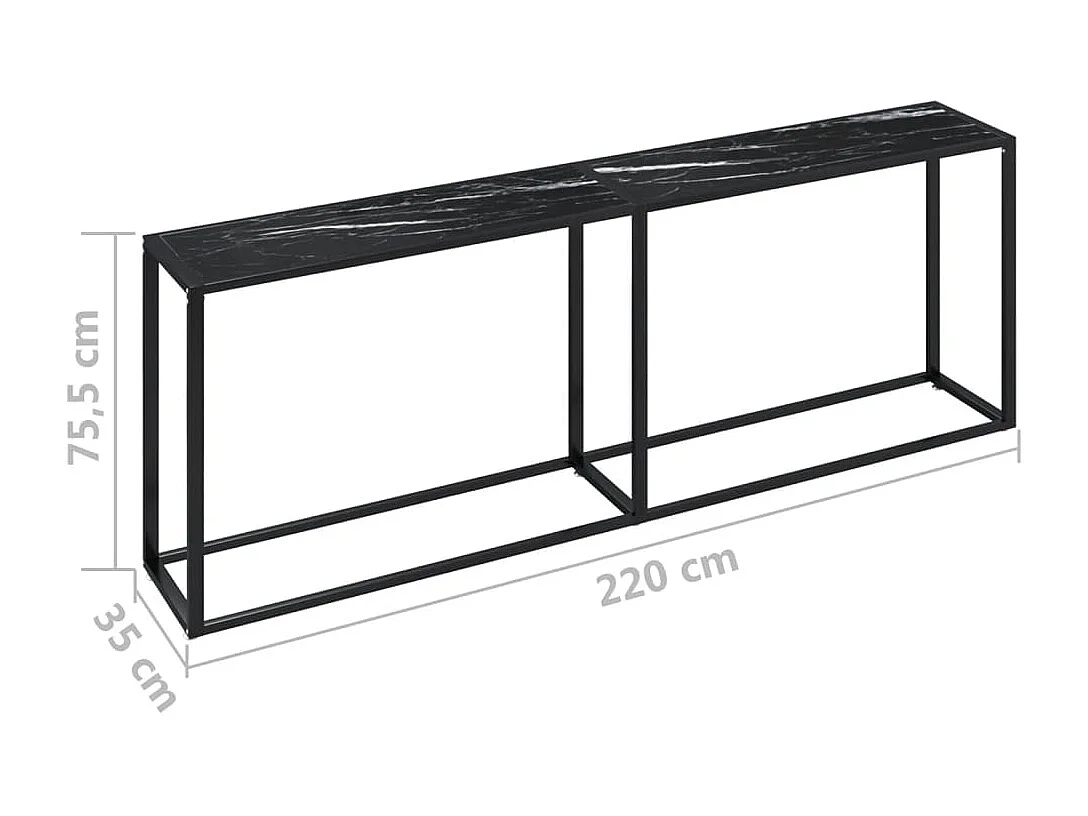 Wandtafel 220x35x75,5 cm gehard glas zwartmarmerkleurig