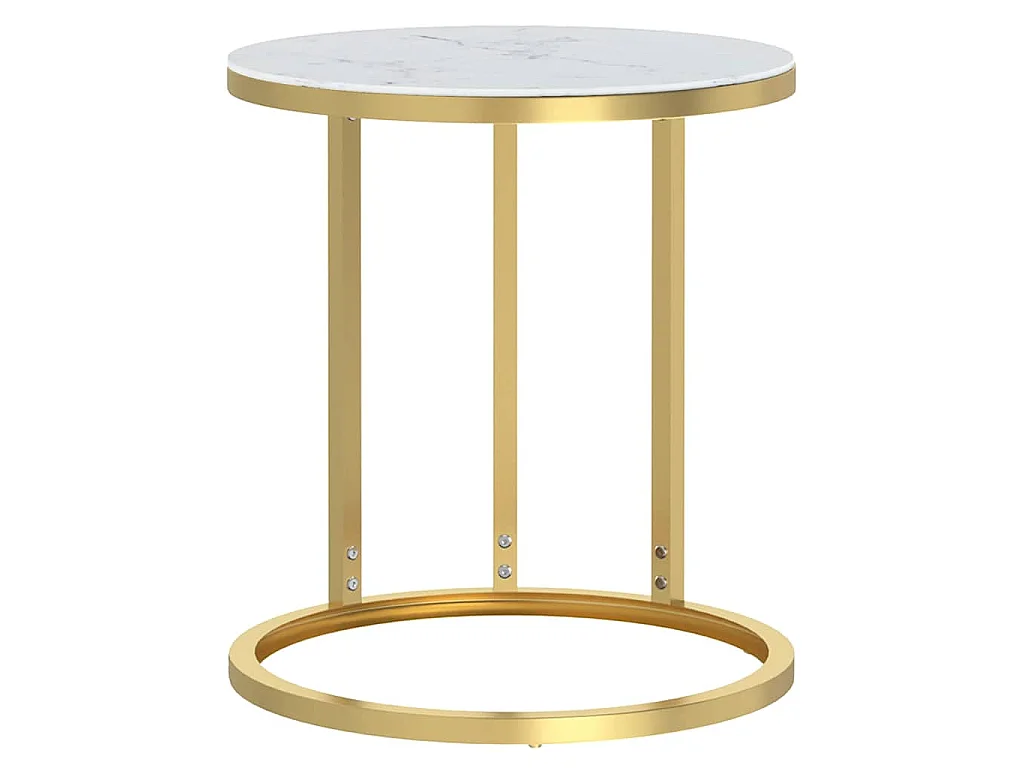 Bijzettafel 45 cm gehard glas goudkleurig en witmarmer