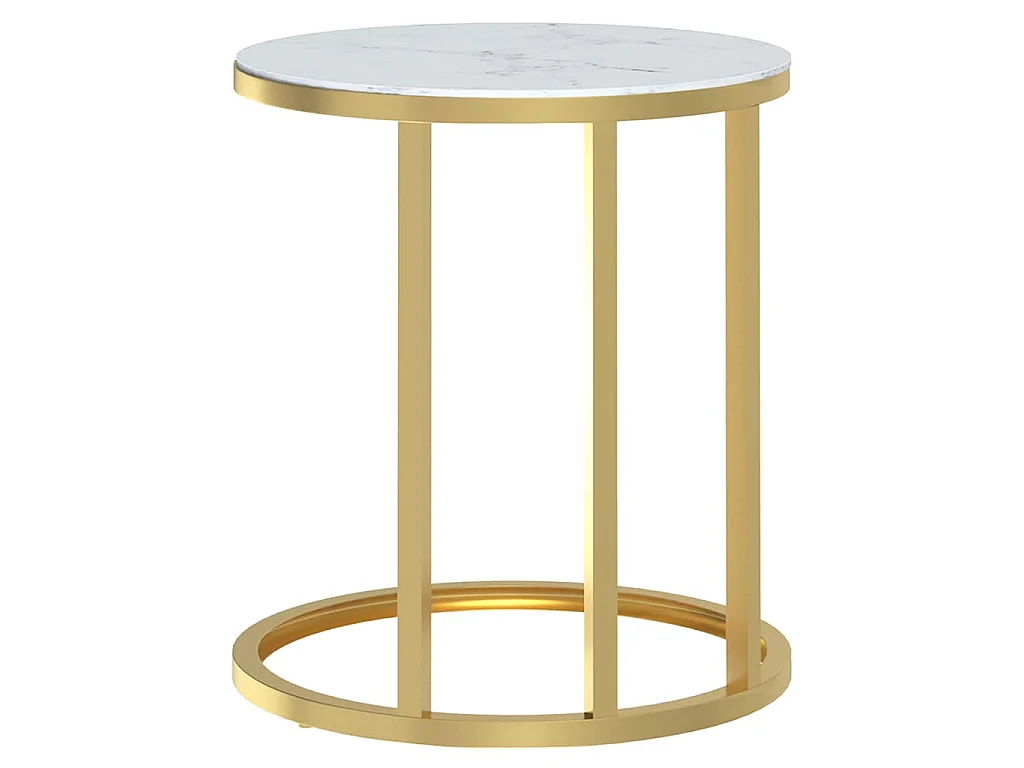 Bijzettafel 45 cm gehard glas goudkleurig en witmarmer