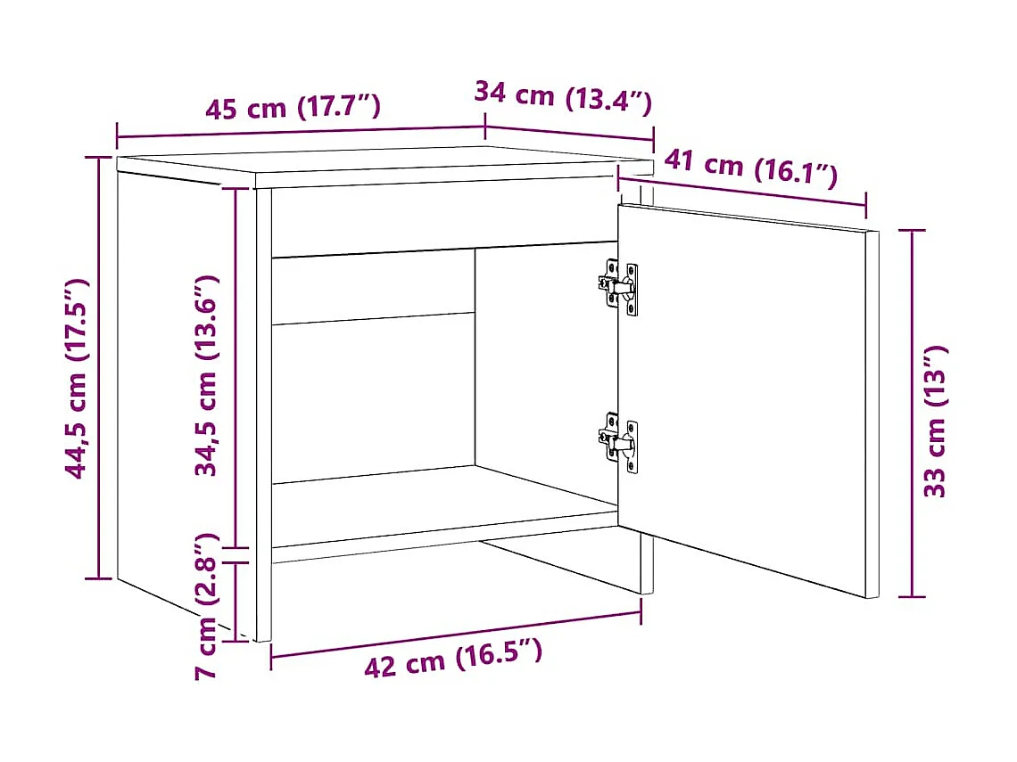 Table de chevet Sonoma gris 45x34x44,5 cm bois d'ingénierie