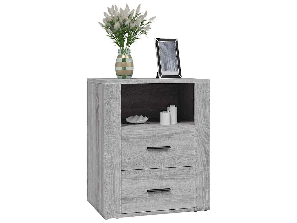 Nachtkastje 50x36x60 cm bewerkt hout grijs sonoma eikenkleurig