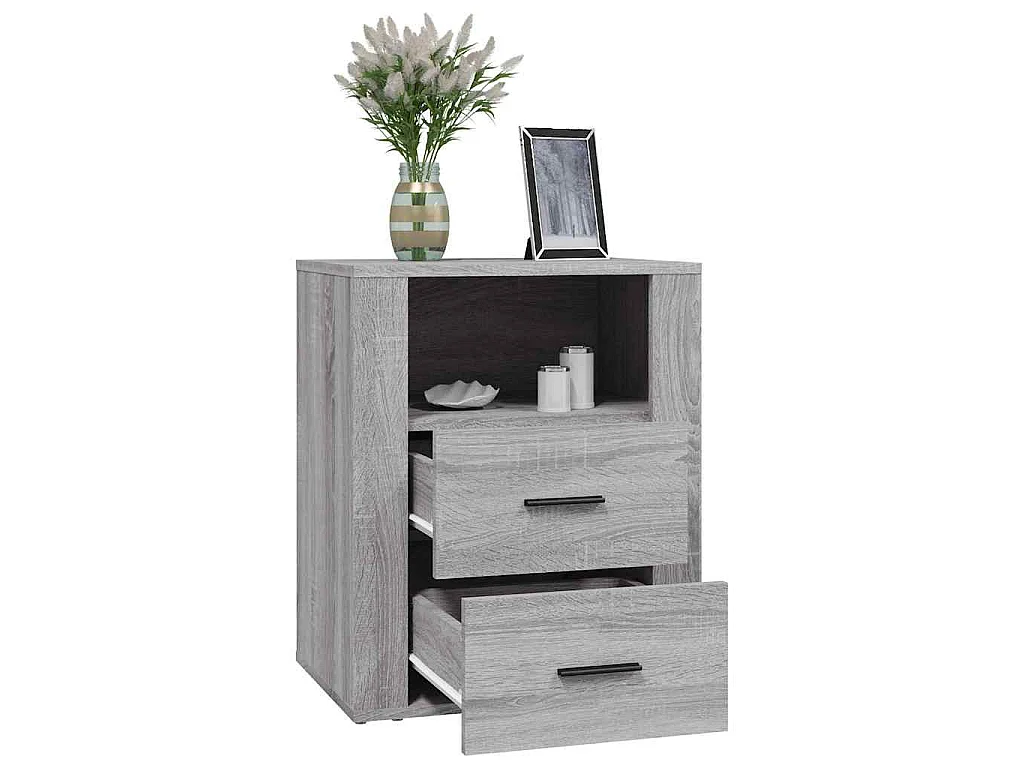 Nachtkastje 50x36x60 cm bewerkt hout grijs sonoma eikenkleurig