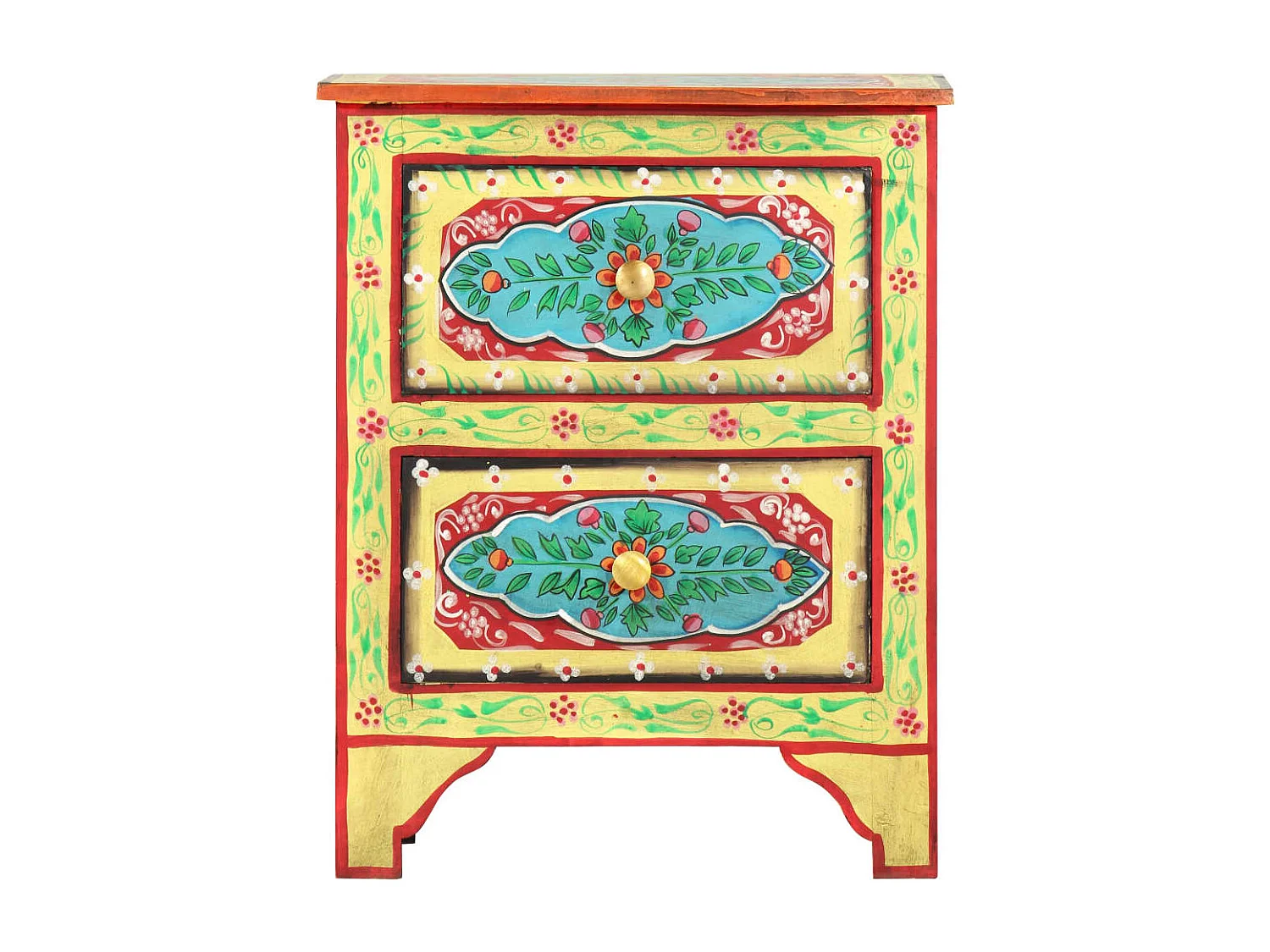 Handbemalter Nachttisch 40×30×50 cm Mango Massivholz