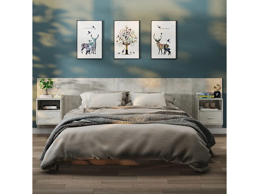 Comodini a Muro 2 pz Grigio Cemento