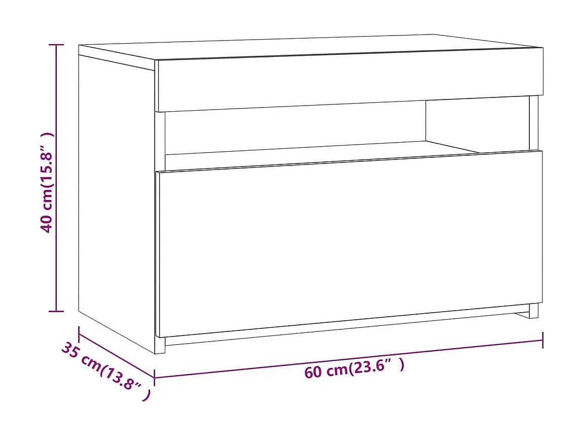 Table de chevet avec lumières LED Sonoma gris 60x35x40 cm