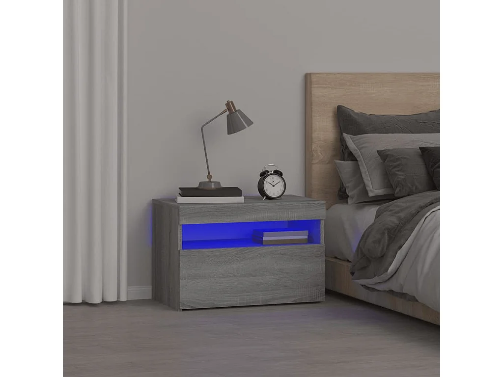 Comodino con Luci LED Grigio Sonoma 60x35x40 cm