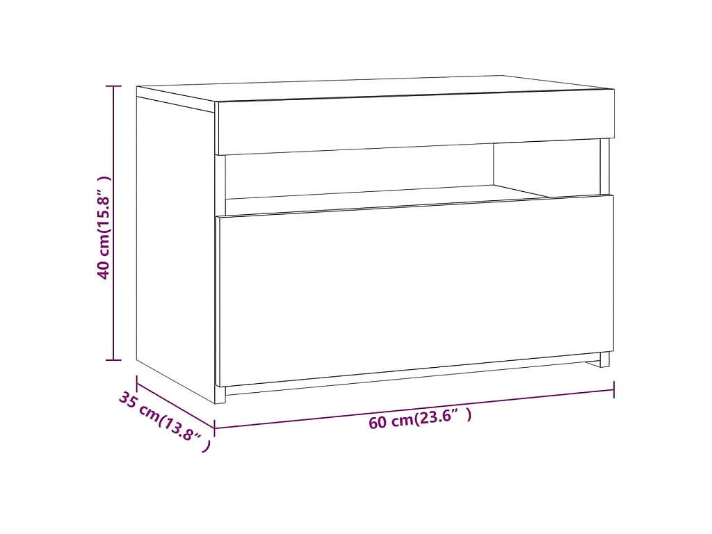 Comodino con Luci LED Grigio Sonoma 60x35x40 cm
