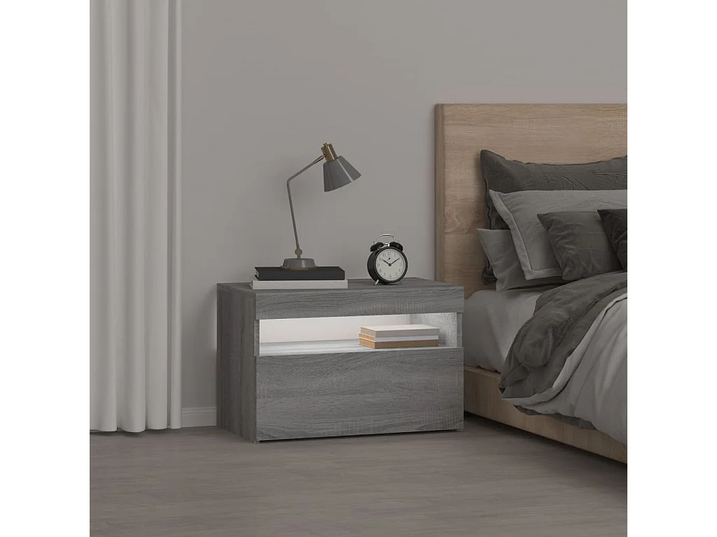 Comodino con Luci LED Grigio Sonoma 60x35x40 cm