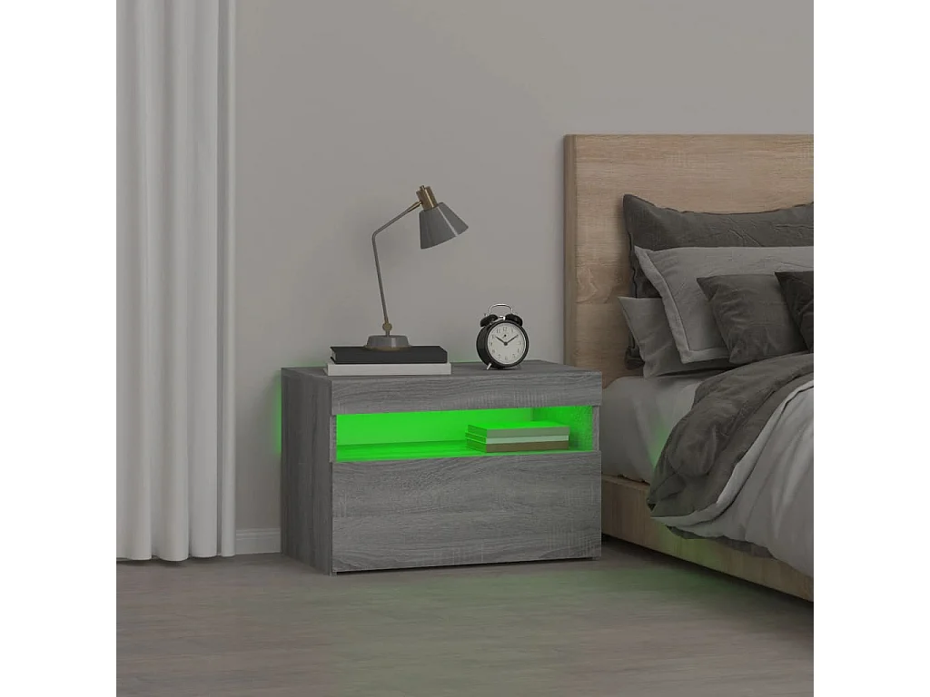 Nachtkastje met LED-verlichting 60x35x40 cm grijs sonoma eiken