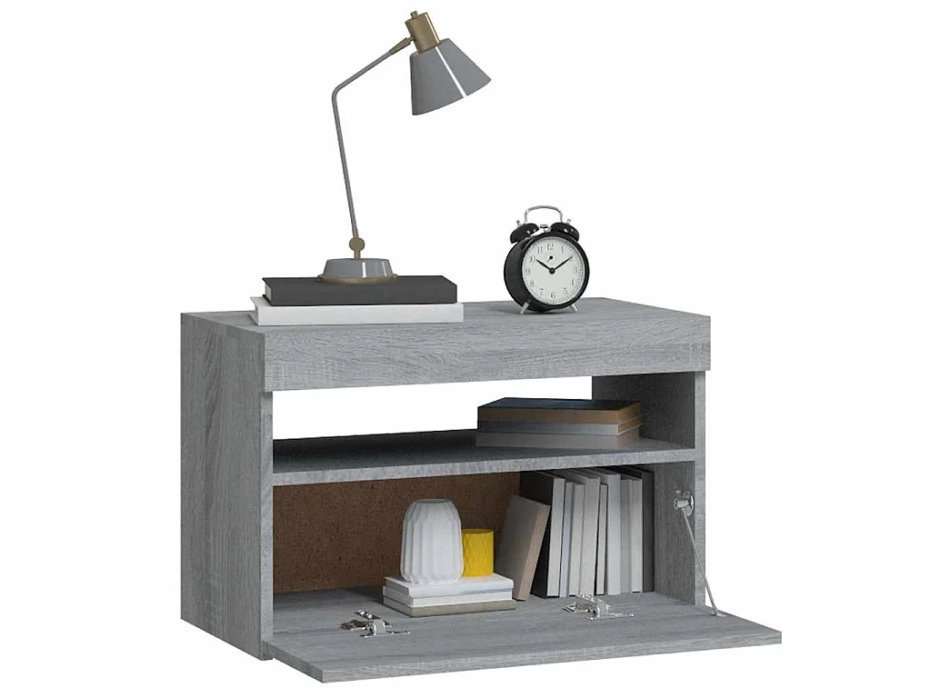 Nachtkastje met LED-verlichting 60x35x40 cm grijs sonoma eiken