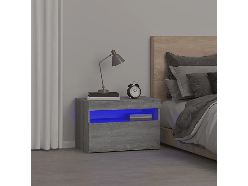 Comodino con Luci LED Grigio Sonoma 60x35x40 cm