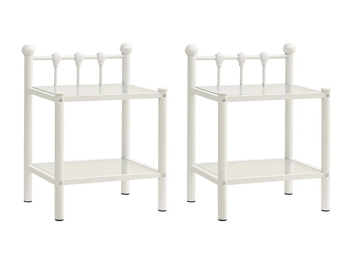 Mesas de cabeceira 2 pcs metal branco e vidro transparente