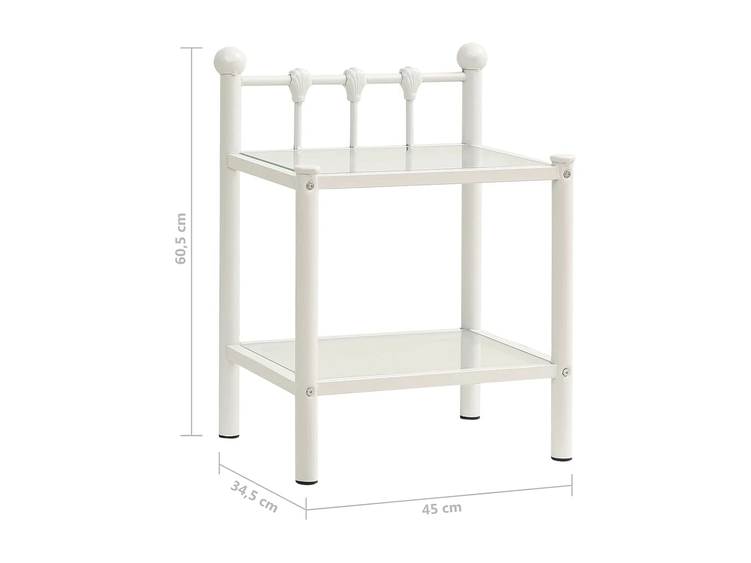 Mesas de cabeceira 2 pcs metal branco e vidro transparente