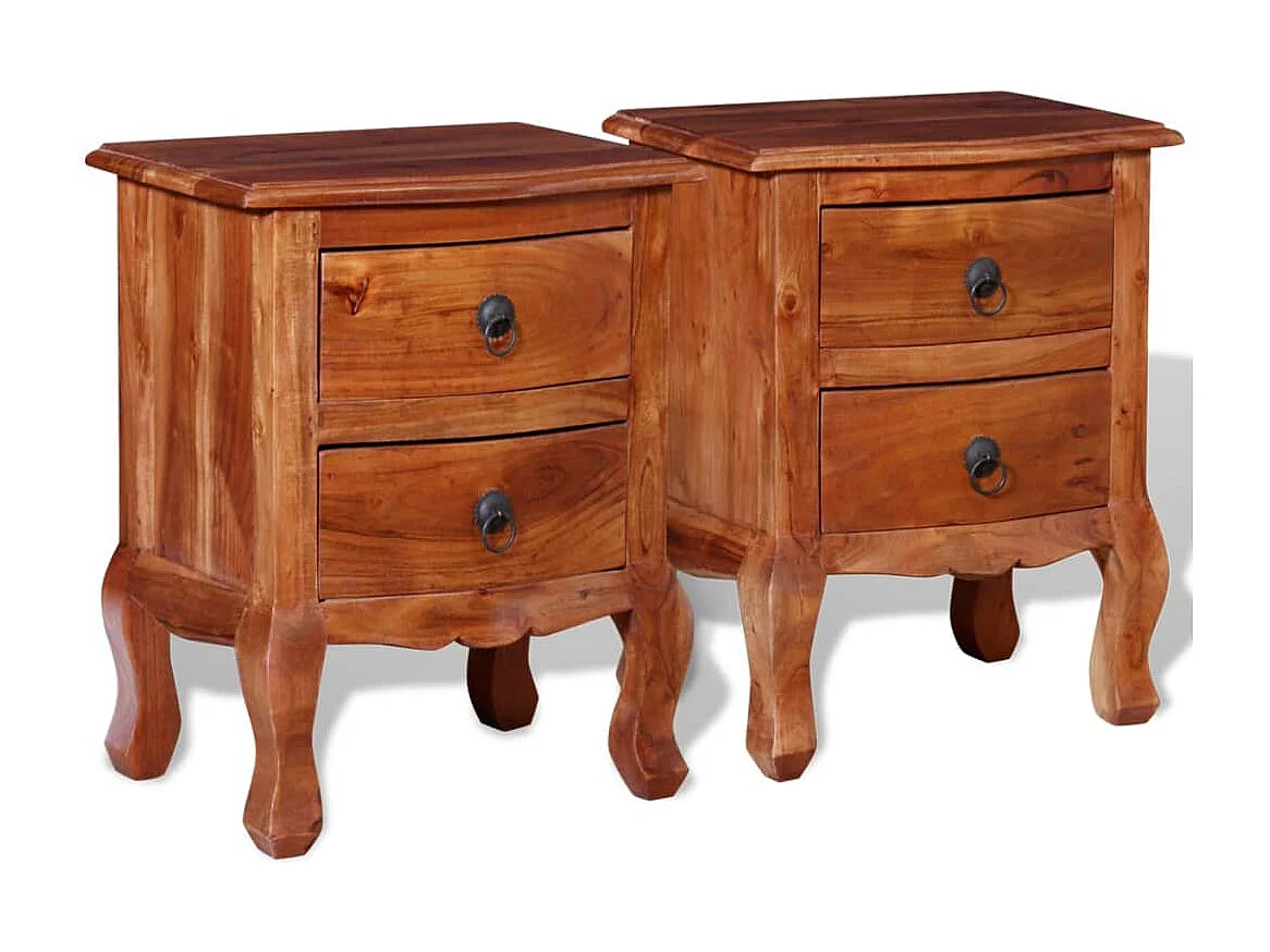 Comodini con Cassetti 2 pz in Legno Massello di Acacia