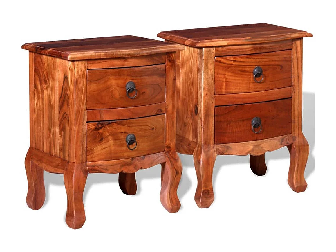 Comodini con Cassetti 2 pz in Legno Massello di Acacia