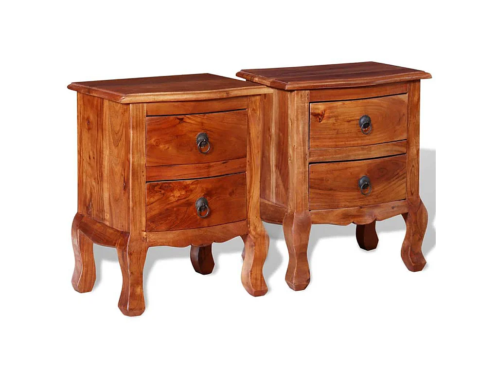 Comodini con Cassetti 2 pz in Legno Massello di Acacia