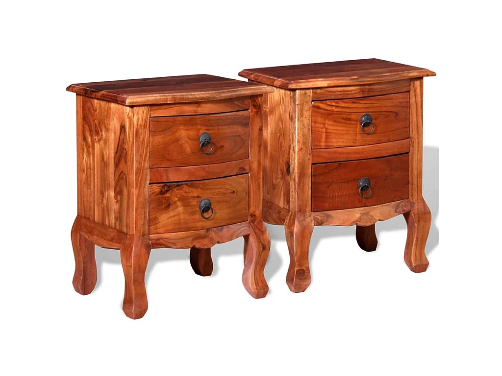 Comodini con Cassetti 2 pz in Legno Massello di Acacia