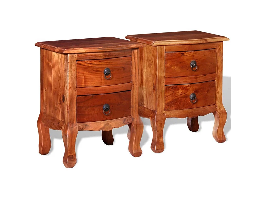 Comodini con Cassetti 2 pz in Legno Massello di Acacia