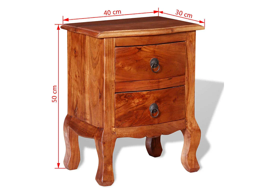 Comodini con Cassetti 2 pz in Legno Massello di Acacia