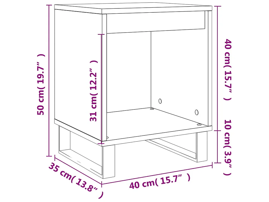 Table de chevet chêne fumé 40x35x50 cm bois d’ingénierie
